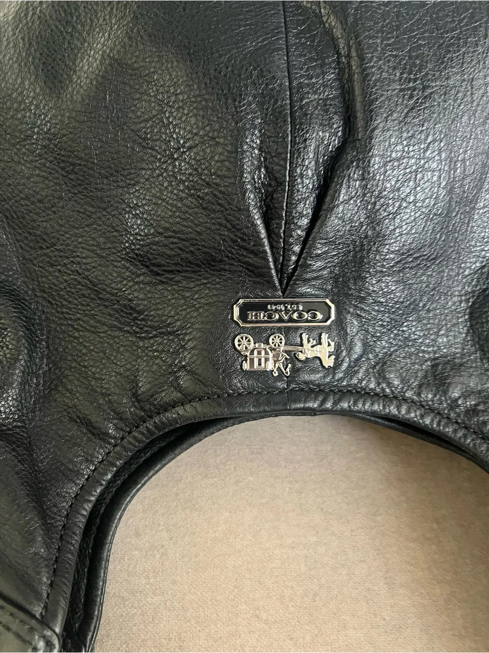 Coach Black Leather Hobo Shoulder Bag with Silver Hardware